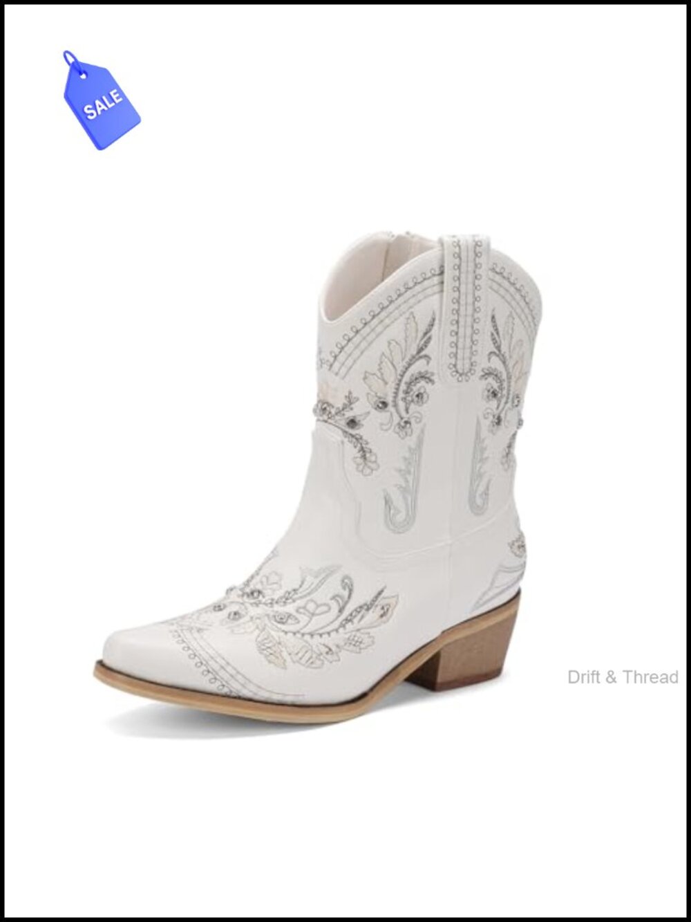 Rhinestone Embroidered Cowboy Boots Low Heel